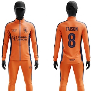Unisex Fußball-Trainingsanzug Premium-Qualität Polyester 300g Trikot Orange-Marine Panel-Trainingsanzug mit Individuellem Wärmeübertragungslogo - Product Image 1