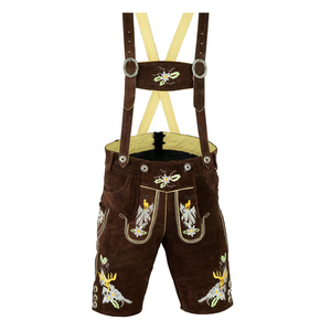 Pantalones Cortos Bávaros de Cuero Estilo Vintage para Hombre con Decoración de Patrones Bordados, Opciones de Pantalones Cortos y Largos - Product Image 1