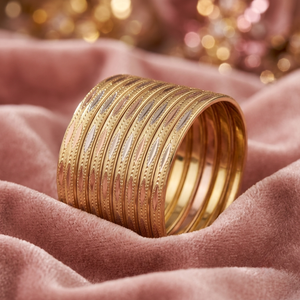 ORO-Z Brazaletes Apilables de Aleación Chapada en Oro de Alta Calidad, Elegantes y Étnicos, con Diseño de Corte de Diamante y Textura Tricolor - Product Image 3