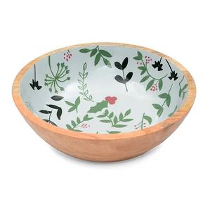 Bol de service rond en bois émaillé imprimé, artisanal, multi-usages, pour la table, la cuisine, les aliments et les salades - Product Image 6