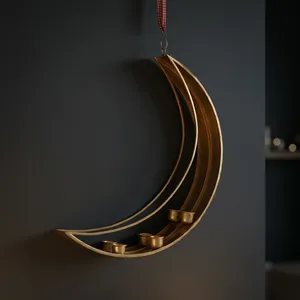 Portavelas Colgante de Latón Hecho a Mano con Forma de Luna Creciente y 3 Tazas para Decoración del Hogar en Pascua, Navidad y San Valentín - Product Image 4