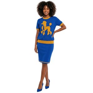 Jupe plissée bleue pour femme Sigma Gamma Rho, longueur genou, boutonnée, tenue de sororité grecque personnalisée, OEM ODM - Product Image 1