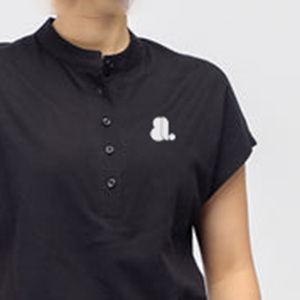 Women's White Solid Casual Short Sleeve O-Neck T-<b>Shirt</b> Button Front Logo Minimalist Design Regular Fit Organic Cotton Nonwoven - Product Image 1