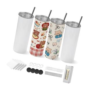 Set di 4 Tazze Termiche in Acciaio Inox da 20 oz per Sublimazione, con Coperchi e Cannucce, Bicchieri Sottili a Doppia Parete per un Migliore Isolamento - Product Image 1