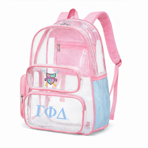 Gamma Phi Delta Sorority Clear Backpack Transparent Carry <b>Bag</b> Clear PVC Bookbag See Through Security Approved Clear <b>bag</b> - Product Image 1