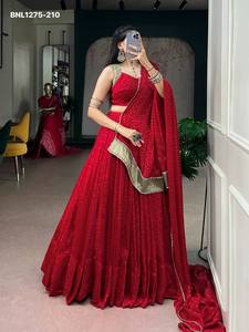 New Arrival Satin Chiffon with Bandhani Print & Lace Border Flared <b>Red</b> Lehenga-Readymade Choli-Matching Dupatta Indian Exporter - Product Image 3