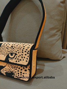 Sac à bandoulière de soirée chic et élégant pour femme, motif léopard perlé, style bohème indien, idéal pour le shopping et les fêtes - Product Image 3