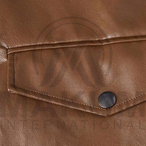 Chaqueta de Cuero Marrón para Hombre, Cuello Camisero, Cierre de Cremallera, Estilo Casual, Bolsillos, Corte Regular, Ropa de Otoño - Product Image 5