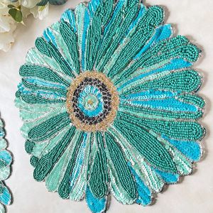 "Handmade Luxury Glass Beaded Placemats for Dining <b>Table</b> Decor Wholesale <b>Round</b> Decorative <b>Table</b> <b>Mats</b> Premium Handcrafted - Product Image 4