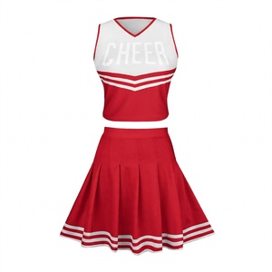 Uniforme de Porristas Personalizado para Mujer, Top sin Mangas, Falda Plisada, Conjunto Sublimado Rojo y Blanco, Disfraz de Porristas para Equipo - Product Image 1