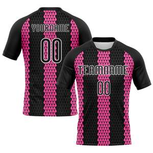 ชุดยูนิฟอร์มวอลเลย์บอลแบบกำหนดเอง สีดำชมพู ลายเรขาคณิต พิมพ์ลายแบบ Sublimation เสื้อคอกลม กางเกงขาสั้น โพลีเอสเตอร์ 100% แห้งเร็ว สำหรับผู้ใหญ่ ทั้งชายและหญิง - Product Image 2
