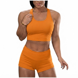 Women Solid for <b>Crop</b> <b>Top</b> Tank Set Breathable Spandex/Nylon Simple <b>Mesh</b> Button High Waist Shorts Skinny Fit V-neck Activewear All - Product Image 5