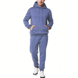 Survêtement à capuche pour homme, bleu uni, 100% coton, respirant, séchage rapide, épaisseur polaire, manches longues, sweat-shirt décontracté, poches latérales - Product Image 2