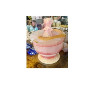 ครกและสากหินออนิกซ์สีชมพูพาสเทลขนาดใหญ่ ดีไซน์ทำมือ เหมาะสำหรับใช้เป็นเครื่องมือทำอาหารในครัว ชุดจากโรงงาน - Product Image 1