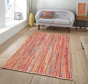 Alfombra Rectangular de Yute y Algodón Trenzado Natural Ecológico de la India, Alfombra de Algodón Chindi para Sala de Estar, Dormitorio - Product Image 4