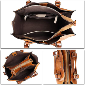 Bolso de Mano de Cuero Genuino para Mujer, Marca Leather Spot, con Correa Desmontable, Bolsillo para Teléfono Celular, Estilo Vintage, Portátil y Elegante - Product Image 4