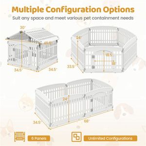 Recinto per Animali Domestici in HDPE Bianco, Design a 6 Pannelli, Porta 18"x18.5", Peso Netto 21.5 Libbre, Stili Esagonali/Rettangolari/a Forma di Casa per Viaggi e Giardino - Product Image 5