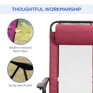 Set di 2 Sedie Pieghevoli da Esterno Regolabili con Poggiatesta Rimovibile e Schienale a Rete, Rosse, per Giardino, Cortile, Prato - Product Image 6