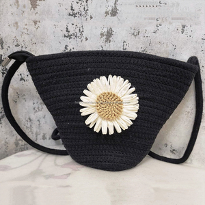 กระเป๋าสะพายไหล่มีสายคล้องเชือกสีดำสำหรับผู้หญิงกระเป๋าพาดลำตัวเก๋ไก๋เป็นมิตรกับสิ่งแวดล้อมน้ำหนักเบาเครื่องประดับโบโฮลายดอกไม้สำหรับออกนอกบ้าน - Product Image 1