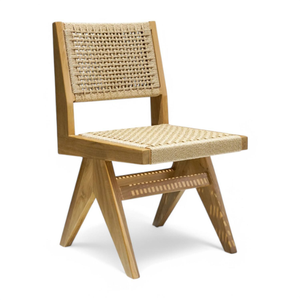 Silla de Comedor de Madera de Teca Sólida con Diseño Minimalista Moderno y Ratán para Decoración del Hogar - Product Image 1