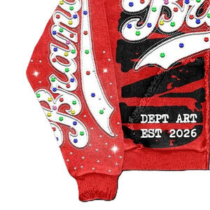 Brand <b>Men's</b> <b>Red</b> Hooded Zip-Up <b>Sweatshirt</b> Sublimation Print Rhinestone Hip Hop Regular Fit Winter Knitted Polyester - Product Image 2