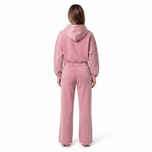 Conjunto de Top Corto con Cremallera Completa y Hombros Caídos de Algodón Lavado al Ácido y Felpa, y Pantalones Jogger de Pierna Ancha para Mujer, con Logotipo Personalizado - Product Image 4
