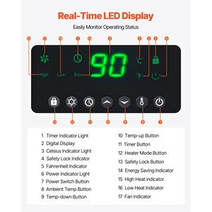 Stufa Elettrica a Infrarossi da 1500W con Telecomando, Schermo LED e Timer 24H, Riscaldatore per Ambienti con Temperatura Regolabile - Product Image 5