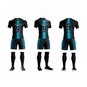 Ensemble Maillot et Short de Football Personnalisé Vert Néon Bleu avec Impression Audacieuse, Kit de Football à Manches Courtes Séchage Rapide et Respirant pour Équipe - Product Image 3