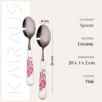 Ensemble de 4 mini-cuillères en métal de qualité commerciale, finition polie miroir, avec manche en céramique Rose Grace, pour le thé, le café et les repas festifs