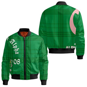 Chaqueta bomber verde a cuadros para hombre, informal, con cremallera frontal, a prueba de viento, de poliéster, con estampado Alpha 08, cuello vuelto, corte regular. - Product Image 1