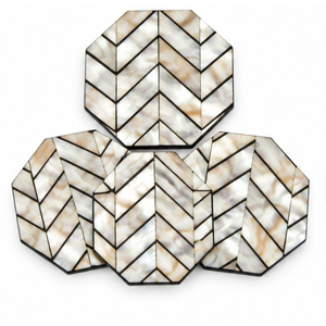Juego de Posavasos de Lujo con Incrustaciones de Madreperla, Hechos a Mano, Octagonales, con Diseño Chevron, Elegantes Posavasos de Mosaico para Café, Té y Mesa - Product Image 1