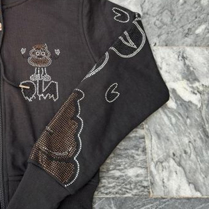 Sudadera con capucha para hombre 100% algodón, estilo urbano, con cremallera, bordado personalizado de pedrería negra, corte regular, estilo robusto, con bolsillo de forro polar - Product Image 6