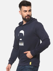 Sudadera con Capucha Azul Marino para Hombre, Corte Regular, Informal, de Algodón Tejido, con Estampado Frontal y Bolsillo, para Otoño - Product Image 5