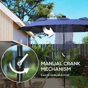 Sombrilla de Patio de Doble Cara Azul Marino de 9.7 Pies con Inclinación y Manivela, Luz Solar LED, 12 Varillas y 2.7m de Radio para Uso en Patio - Product Image 6