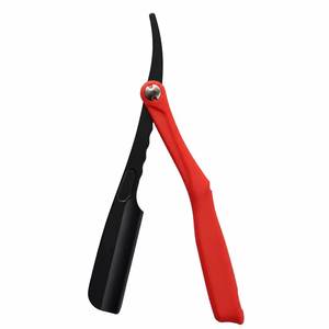 Rasoir droit professionnel à lame unique, noir, à face courbée, pour la coupe des cheveux, avec manche en plastique rouge - Product Image 1