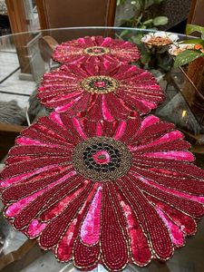 Embroidered Floral <b>Table</b> <b>Runner</b> Red Pink Sequin Bohemian Home Decor Washable - Product Image 3