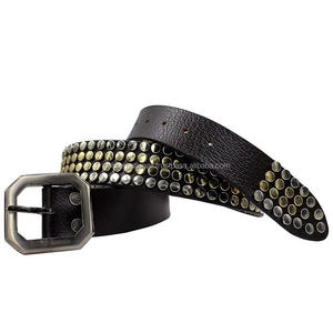 Ceinture en cuir véritable de style Cowboy pour hommes avec Rivets décoratifs et boucle ardillon en laiton lourd durable de toutes tailles - Product Image 1