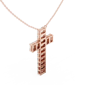 Pendentif croix en diamant de laboratoire taille émeraude 7 carats pour femme, or massif 18 carats, bijoux fins, chaîne assortie incluse - Product Image 4