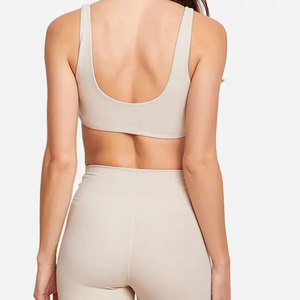 Sujetador deportivo sin costuras para mujer, espalda cruzada, cuello redondo, diseño recortado, soporte medio, para yoga, color liso, elastano, poliéster - Product Image 3