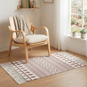 Alfombra de Algodón con Estampado de Diamantes Vintage para Dormitorio, Rincón de Lectura e Interiores de Cabañas - Product Image 6