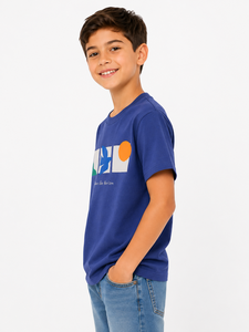 T-shirt pour garçons bleu à imprimé graphique, décontracté, en coton, à manches courtes, élégant, imprimé, pour enfants, confortable, à porter au quotidien, doux - Product Image 2