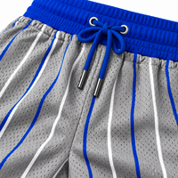 Shorts de sport en maille rayée gris et bleu roi PBS pour hommes, collection D9, taille à cordon, athlétiques, pour le basketball et l'entraînement