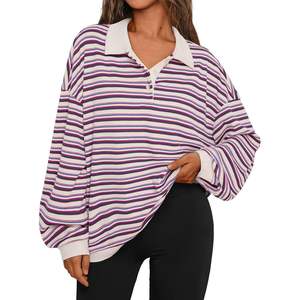 Trendy Queen Sudadera de Polo a rayas de gran tamaño para mujer Sudaderas con capucha y sudaderas - Product Image 4