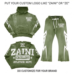Ensemble de survêtement pour homme ZAINI Premium en molleton de coton 350 GSM, respirant, couleur olive, sweat à capuche et pantalon de jogging, streetwear tendance - Product Image 1
