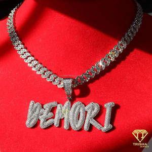 Hip Hop " MOMOO " Pendant Necklace <b>Iced</b> <b>Out</b> Baguette Lab Grown Diamond Bling <b>Chain</b> Luxury Jewelry - Product Image 3
