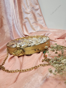 Pochette de soirée de luxe artisanale en mosaïque de nacre avec cadre doré, sac à main de mariée pour femme - Product Image 5