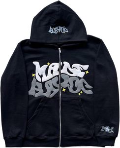 Sweats à capuche streetwear effet vieilli délavés à l'acide pour hommes, avec strass, designs personnalisés, en molleton 100% coton, coupe pull-over - Product Image 3