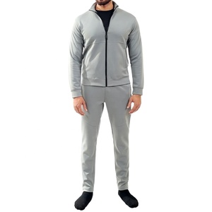Ensemble survêtement gris pour homme, veste zippée et pantalon, décontracté, respirant, polyester et coton, couleur unie, pour l'automne, avec poches latérales - Product Image 5