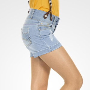 Girly <b>Denim</b> Shorts Top Stitched Light Blue Ripped <b>Denim</b> Shorts Women Jean Casual Summer Mid Waist <b>Stretch</b> <b>Denim</b> Shorts - Product Image 2