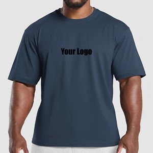 T-shirt Homme Bleu Marine Tendance à Manches Courtes Col Rond Coupe Classique Couleur Unie Respirant Tricoté Décontracté avec Logo Imprimé sur le Devant - Product Image 4
